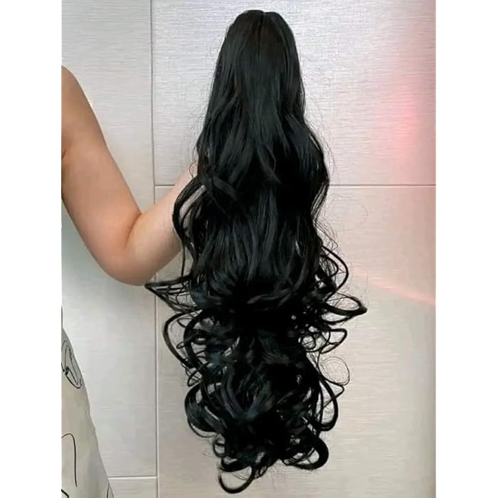 Long Wavy Black Hair Wig, Synthetic Heat Resistant Fiber, Natural Looking Curls for Cosplay and Daily Wear